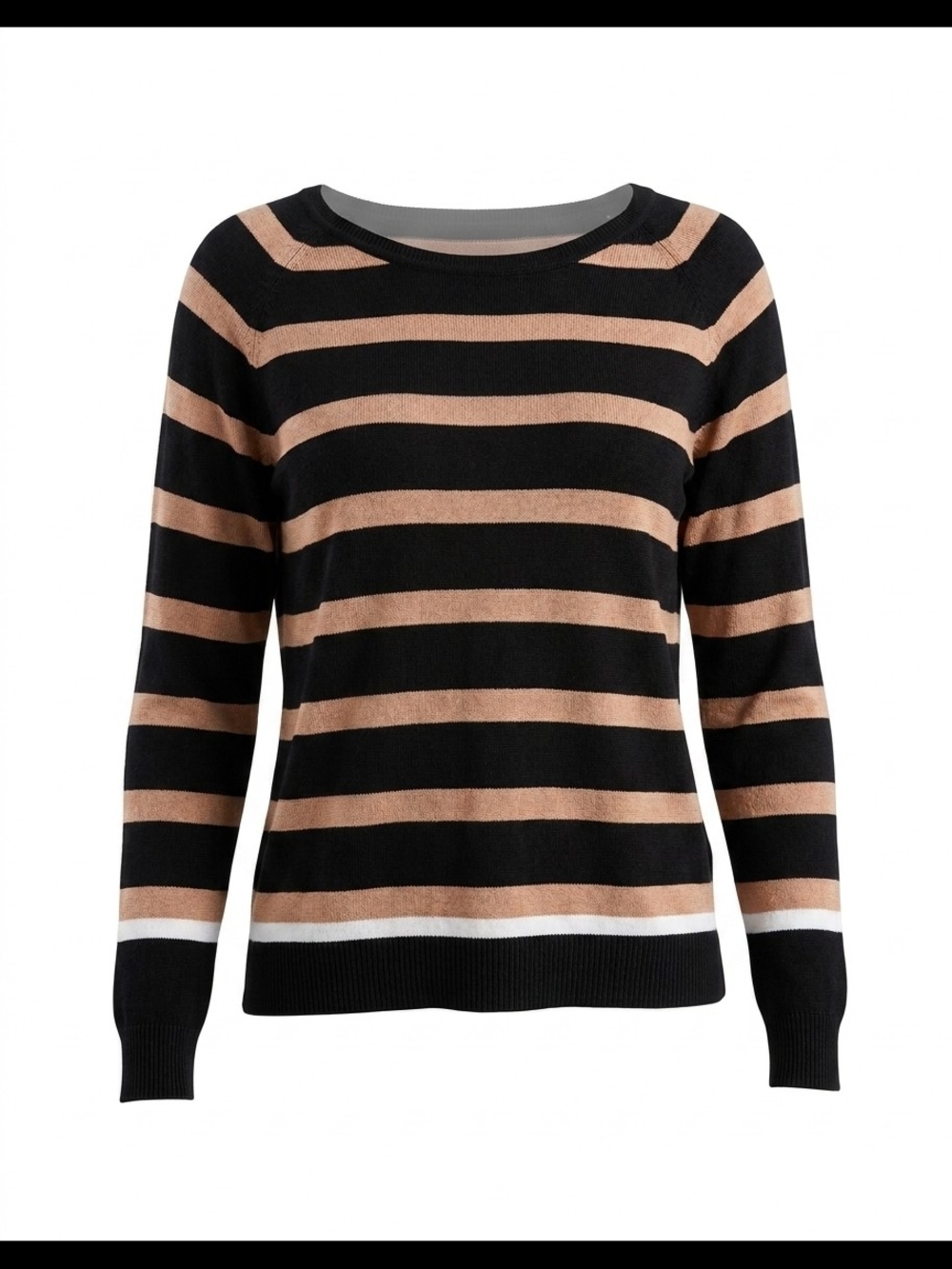Zara Black, Tan and White Striped Scoop-Neck Sweater